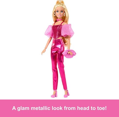 Barbie Deluxe Style Doll #5 in Metallic Pink Outfit, Blonde Hair, Sparkly Corset Top and Shiny Pants with Accessories Like Rose Necklace and Handbag in Saudi Arabia