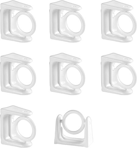 دعامات قضيب ستارة حلقية دوارة، حامل قضيب ستارة قابل للتعديل بدون حفر، دعامات قضيب ستارة ذاتية اللصق سهلة 360 حلقة دوارة، خطافات شماعات لجدار المطبخ ومنشفة الحمام، 8 عبوات بيضاء in Kuwait