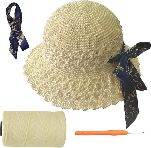 طقم الكروشيه Shenjill للمبتدئين مع خيوط الكروشيه ياسمينز الصياد القبعة الكروشيه المبتدئين للبالغين مجموعات خيوط مبتدئة سهلة للكروشيه تعليمات سهلة المتابعة (حليب أبيض) in Kuwait