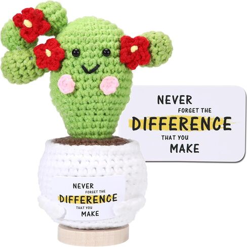 Sea Team Handmade Positive Cactus Crochet Doll with Emotional Support Card, Knitted Succulent Potted Plant, Christmas Decoration, Appreciation Gift for Coworker, Friend, Bestie, Teacher in Kuwait