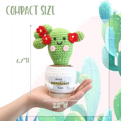 Sea Team Handmade Positive Cactus Crochet Doll with Emotional Support Card, Knitted Succulent Potted Plant, Christmas Decoration, Appreciation Gift for Coworker, Friend, Bestie, Teacher in Kuwait