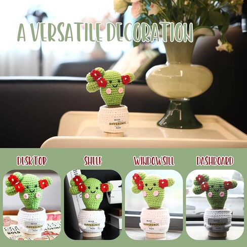 Sea Team Handmade Positive Cactus Crochet Doll with Emotional Support Card, Knitted Succulent Potted Plant, Christmas Decoration, Appreciation Gift for Coworker, Friend, Bestie, Teacher in Kuwait