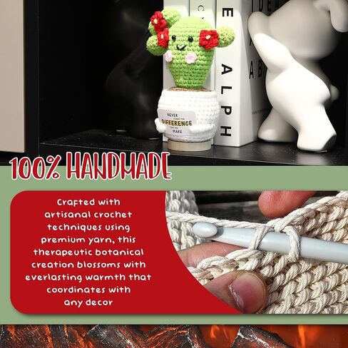 Sea Team Handmade Positive Cactus Crochet Doll with Emotional Support Card, Knitted Succulent Potted Plant, Christmas Decoration, Appreciation Gift for Coworker, Friend, Bestie, Teacher in Kuwait