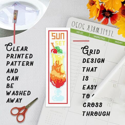 BEUNITONE 6 Pcs Cross Stitch Bookmark Kit for Beginner Coffee and Sweet Time Theme Hand Embroidery Kit with Instruction Tea Stamped Embroidery Bookmarks Handmade for DIY Crafts Book Lovers 8.5''x3'' in Kuwait