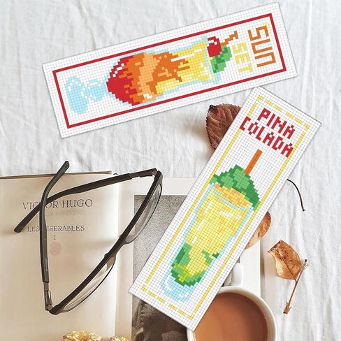 BEUNITONE 6 Pcs Cross Stitch Bookmark Kit for Beginner Coffee and Sweet Time Theme Hand Embroidery Kit with Instruction Tea Stamped Embroidery Bookmarks Handmade for DIY Crafts Book Lovers 8.5''x3'' in Kuwait