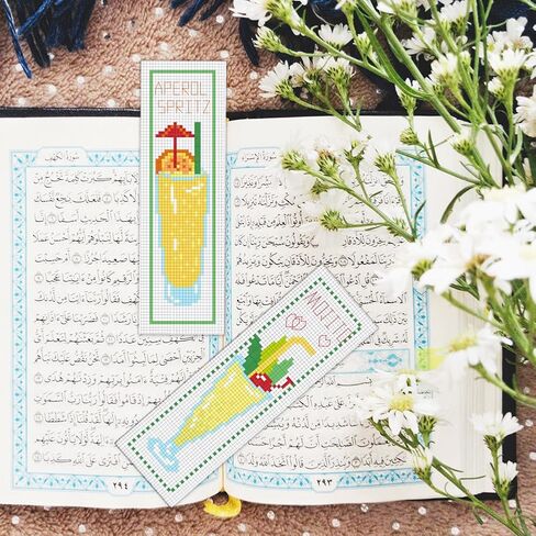 BEUNITONE 6 Pcs Cross Stitch Bookmark Kit for Beginner Coffee and Sweet Time Theme Hand Embroidery Kit with Instruction Tea Stamped Embroidery Bookmarks Handmade for DIY Crafts Book Lovers 8.5''x3'' in Kuwait