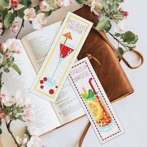 BEUNITONE 6 Pcs Cross Stitch Bookmark Kit for Beginner Coffee and Sweet Time Theme Hand Embroidery Kit with Instruction Tea Stamped Embroidery Bookmarks Handmade for DIY Crafts Book Lovers 8.5''x3'' in Kuwait