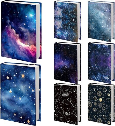 Zhanmai 8 Pcs Jumbo Book Cover Stretchable Nylon Fabric Book Protector Large Reusable Washable Cover for Paperback Notebook Hardcover Textbook up to 9 x 11 Inch (Galaxy) in Saudi Arabia
