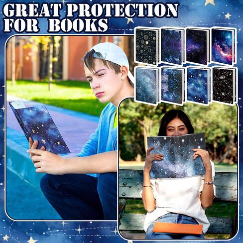 Zhanmai 8 Pcs Jumbo Book Cover Stretchable Nylon Fabric Book Protector Large Reusable Washable Cover for Paperback Notebook Hardcover Textbook up to 9 x 11 Inch (Galaxy) in Saudi Arabia
