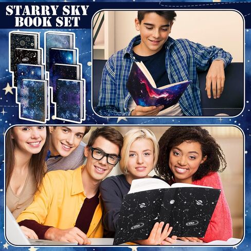 Zhanmai 8 Pcs Jumbo Book Cover Stretchable Nylon Fabric Book Protector Large Reusable Washable Cover for Paperback Notebook Hardcover Textbook up to 9 x 11 Inch (Galaxy) in Saudi Arabia