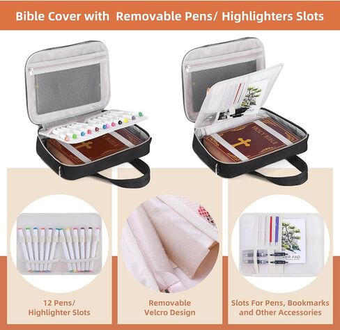 Bible Cover Case for Women, Large Girl Bible Case with Detachable Pen Slot & Shoulder Strap, Bible Carrying Case for Womens Girls Bible Study, Black in Saudi Arabia