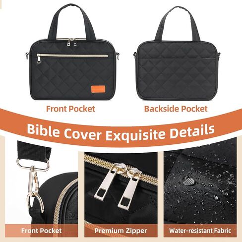 Bible Cover Case for Women, Large Girl Bible Case with Detachable Pen Slot & Shoulder Strap, Bible Carrying Case for Womens Girls Bible Study, Black in Saudi Arabia