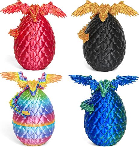 3D Printed Dragon Eggs with Dragon Inside, Easter Mystery Dragon Egg Articulated Crystal Dragon Fidget Toy, Surprise 3D Printed Dragon Egg with Wings Flying Animals Toy Easter Basket Stuffers 4PCS(A) in Kuwait