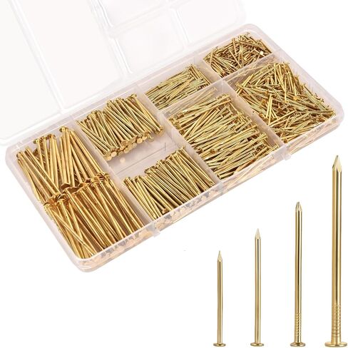 Gold Picture Hanging Nails Kit 650 Pcs - 4 Sizes Premium Galvanized Steel Wall Nails with Storage Box for Frames, Photos, Artworks in Saudi Arabia