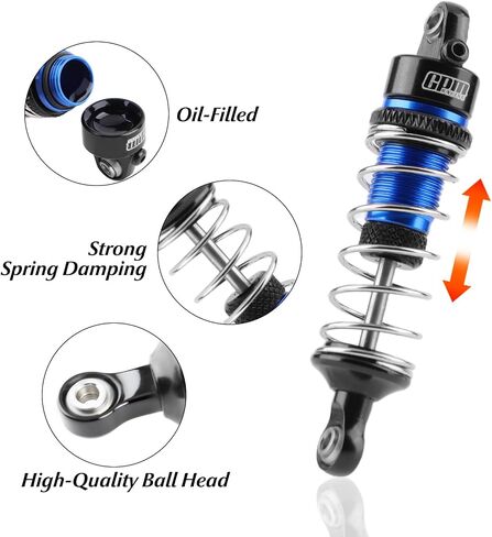 GPM Racing Aluminum Alloy Front & Rear Shock Absorbers Set with Adjustable Springs for ARRMA 1/18 Granite, 1/16 Mojave, 1/14 Typhon GROM RC Truck Upgrades – Replaces ARA330806 (Blue) in Saudi Arabia