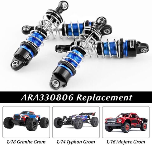 GPM Racing Aluminum Alloy Front & Rear Shock Absorbers Set with Adjustable Springs for ARRMA 1/18 Granite, 1/16 Mojave, 1/14 Typhon GROM RC Truck Upgrades – Replaces ARA330806 (Blue) in Saudi Arabia