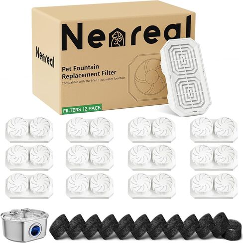 Official 12-Pack Replacement Filters with Pre-Filter Sponges for 108oz/3.2L Automatic Stainless Steel Pet Water Fountain in Kuwait