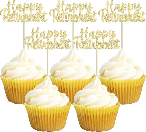 Gyufise 36 Pack Gold Glitter Happy Retirement Cupcake Toppers Retired Cupcake Picks Retirement Theme Birthday Party Cake Decorations Supplies in Saudi Arabia