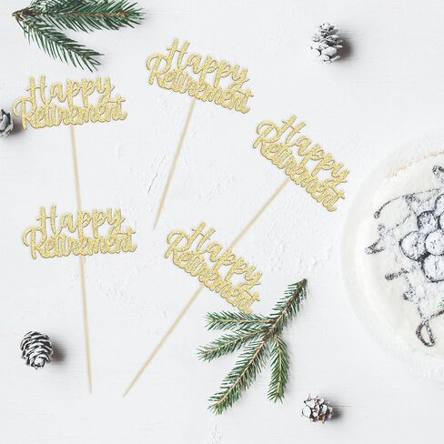 Gyufise 36 Pack Gold Glitter Happy Retirement Cupcake Toppers Retired Cupcake Picks Retirement Theme Birthday Party Cake Decorations Supplies in Saudi Arabia