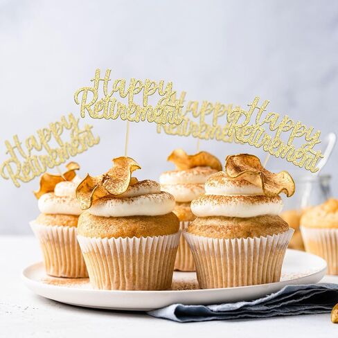 Gyufise 36 Pack Gold Glitter Happy Retirement Cupcake Toppers Retired Cupcake Picks Retirement Theme Birthday Party Cake Decorations Supplies in Saudi Arabia