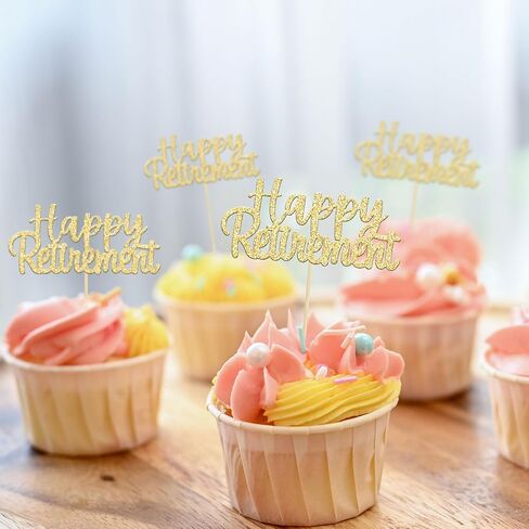 Gyufise 36 Pack Gold Glitter Happy Retirement Cupcake Toppers Retired Cupcake Picks Retirement Theme Birthday Party Cake Decorations Supplies in Saudi Arabia