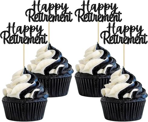 Gyufise 36 Pack Gold Glitter Happy Retirement Cupcake Toppers Retired Cupcake Picks Retirement Theme Birthday Party Cake Decorations Supplies in Saudi Arabia