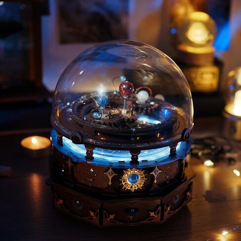 MU 3D Wooden Puzzles The Planisphere Rotating World Globes Craft Work 3D Metal Puzzle Models Kits Treasure Boxes Miniature Building, Music Box DIY Set Birthday New Year Gifts Home Desk Office Decor in Kuwait