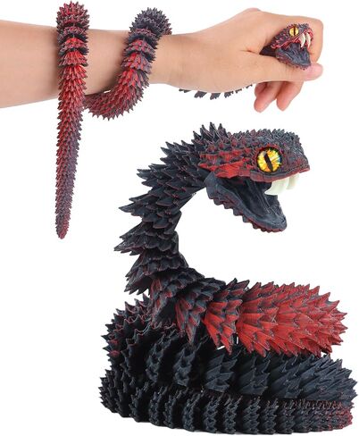 3D Printed Viper,3D Printed Snake Toy,3D Printed Animal, Fingertip 3D Printed Toys for Autism Hyperactivity Disorder-Home Office Decor Executive Desk Toys (RED-Black, 23.63 in) in Saudi Arabia