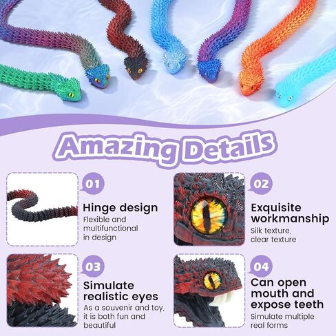 3D Printed Viper,3D Printed Snake Toy,3D Printed Animal, Fingertip 3D Printed Toys for Autism Hyperactivity Disorder-Home Office Decor Executive Desk Toys (RED-Black, 23.63 in) in Saudi Arabia