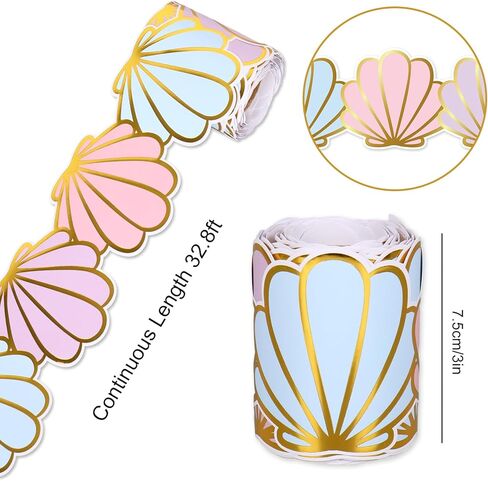 Whaline 32.8Ft Summer Pastel Shell Bulletin Board Border Gold Foil Beach Party Die Cut Trim Border Roll for Summer Sea Theme Classroom Chalkboard Wall Decor in Kuwait