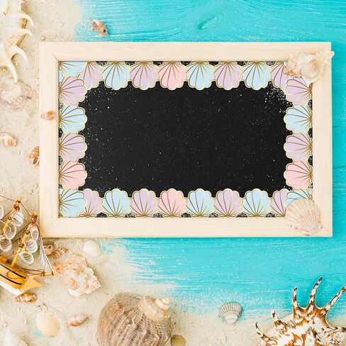 Whaline 32.8Ft Summer Pastel Shell Bulletin Board Border Gold Foil Beach Party Die Cut Trim Border Roll for Summer Sea Theme Classroom Chalkboard Wall Decor in Kuwait