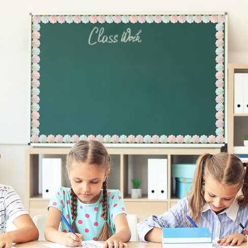 Whaline 32.8Ft Summer Pastel Shell Bulletin Board Border Gold Foil Beach Party Die Cut Trim Border Roll for Summer Sea Theme Classroom Chalkboard Wall Decor in Kuwait