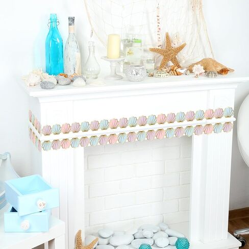 Whaline 32.8Ft Summer Pastel Shell Bulletin Board Border Gold Foil Beach Party Die Cut Trim Border Roll for Summer Sea Theme Classroom Chalkboard Wall Decor in Kuwait