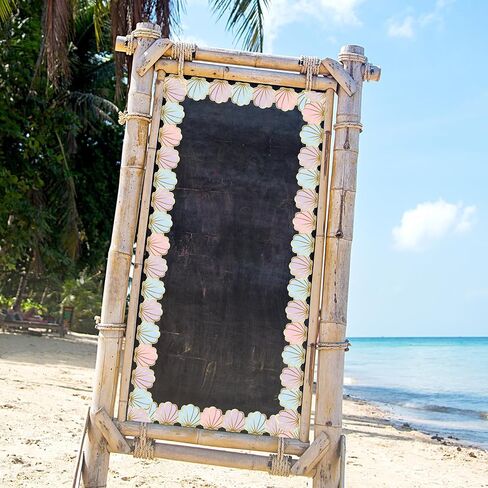 Whaline 32.8Ft Summer Pastel Shell Bulletin Board Border Gold Foil Beach Party Die Cut Trim Border Roll for Summer Sea Theme Classroom Chalkboard Wall Decor in Kuwait