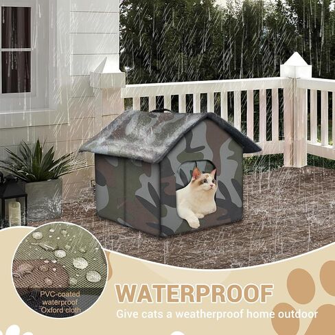 Outdoor Cat House Weatherproof, Weatherproof Feral Cat House with Mat and Doors, Warm Feral Cat with Door Curtain, Collapsible, Easy to Put Together in Kuwait