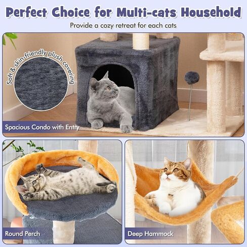 Tangkula Cat Tree Tower, 63 Inch Multi-Level Cat Tower with Cat Condo, Sisal Scratching Posts & Board, Plush Top Perch & Platforms, Hanging Moon Star Toys, Cute Cat Tree for Indoor Cats in Saudi Arabia