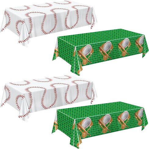 Oigco Baseball Party Decorations 4-Pack Baseball Tablecloth Disposable Plastic Table Cover for Games Birthday Party, 54 x 108 Inch in Kuwait