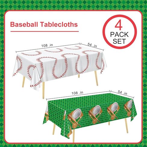 Oigco Baseball Party Decorations 4-Pack Baseball Tablecloth Disposable Plastic Table Cover for Games Birthday Party, 54 x 108 Inch in Kuwait