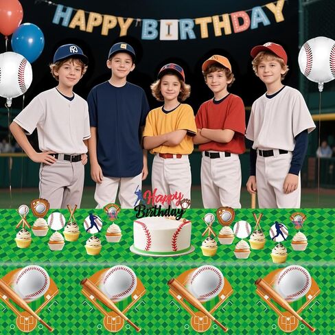 Oigco Baseball Party Decorations 4-Pack Baseball Tablecloth Disposable Plastic Table Cover for Games Birthday Party, 54 x 108 Inch in Kuwait