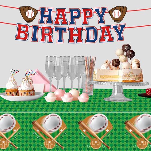 Oigco Baseball Party Decorations 4-Pack Baseball Tablecloth Disposable Plastic Table Cover for Games Birthday Party, 54 x 108 Inch in Kuwait