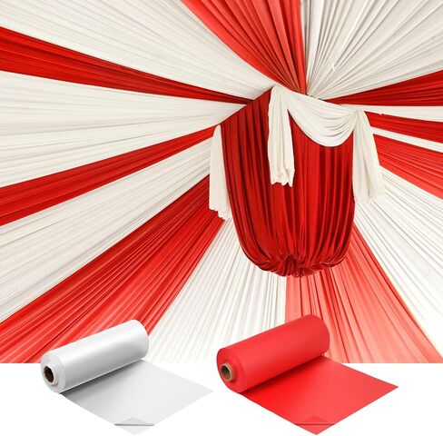 Moukeren 40 × 100 '' Circus tablecloth roll tablecloth tableroth divable diy carnival carnival party supplies for big top tup backdrop strops stupes stupes level stupes (white ، red ، 2 roll) in Kuwait