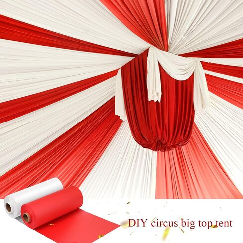 Moukeren 40 × 100 '' Circus tablecloth roll tablecloth tableroth divable diy carnival carnival party supplies for big top tup backdrop strops stupes stupes level stupes (white ، red ، 2 roll) in Kuwait