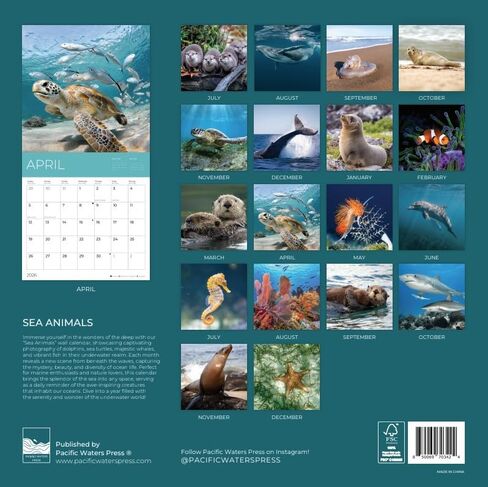 July 2025- December 2026 Sea Animals Wall Calendar 18 Month | 12" x 24" Open | Giftable Nature Calendar 2026 | Thick & Sturdy Paper for Organizing & Planning | Pacific Waters Press (Sea Animals) in Kuwait