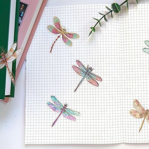 ملصقات Dragonfly Sparkly - 30 PCS CLEAR PET GLITTER DELITRAPHIC HOLOGRAPHIC DOCERS FOR SCRAPBOOK ، JOURNAL ، JUNK JOURNAL ، COLLAGE - PRABRAIN in Kuwait