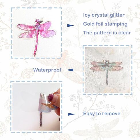 ملصقات Dragonfly Sparkly - 30 PCS CLEAR PET GLITTER DELITRAPHIC HOLOGRAPHIC DOCERS FOR SCRAPBOOK ، JOURNAL ، JUNK JOURNAL ، COLLAGE - PRABRAIN in Kuwait
