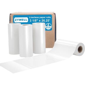 80mm linerless paper 4 Roll,uninterrupted for labels and receipt print, without backing paper, liner-free, waterproof and moisture-soaked smooth surface