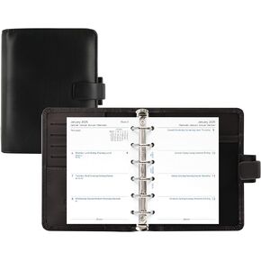 Filofax Metropol Organizer, Pocket Size, Black - Leather-Look, Six Rings, Week-to-View Calendar Diary, Multilingual, 2025 (C026960-25)