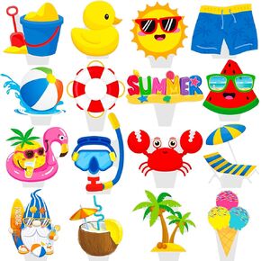 48Pcs Summer Beach Cupcake Toppers Hello Summer Party Decorations Pool Party Hello Birthday Cupcake Picks Cake Topper for Hawaiian Themed Baby Shower Supplies (47)