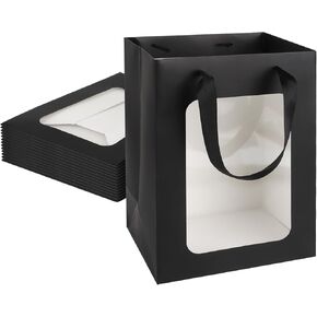 MOXARYSU 6 Pcs Brown Gift Bags with Clear Window: 9.8x5.1x7.1 Inch Medium Kraft Paper Bags with Handle For Party Business Birthday Wedding