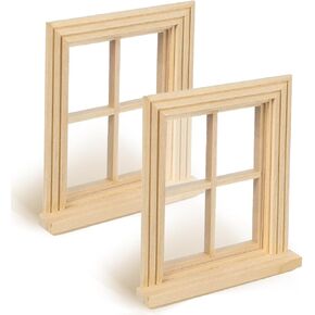 2 Pcs Miniature Dollhouse Window Frames: 1:12 Scale Wooden Window Models Tiny Furniture Accessories for DIY Dollhouse Micro Scene